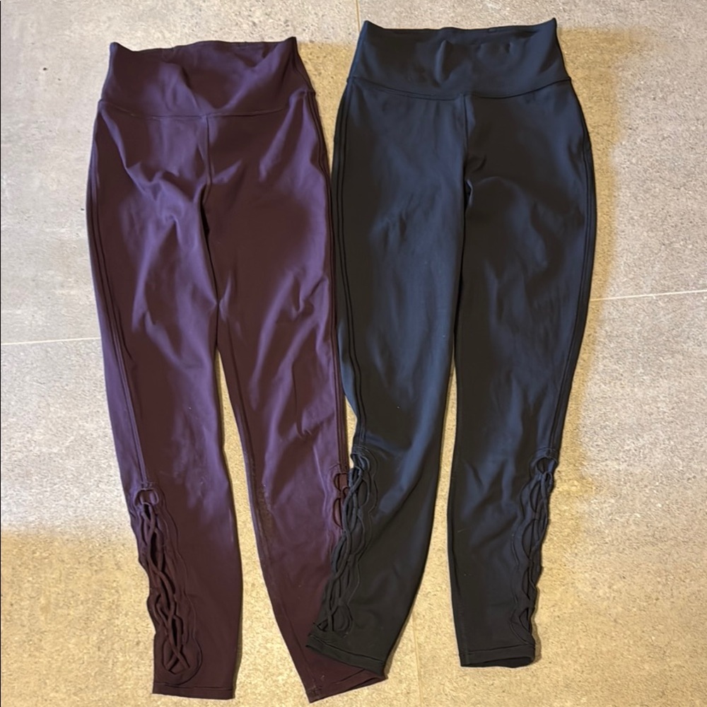 pair of 2 Lululemon athletica Purple and Black High-Waisted Leggings worn 1x